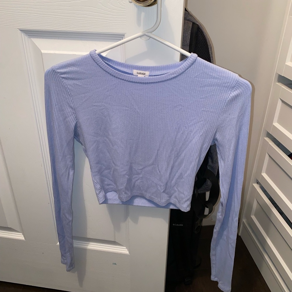 Garage Light Blue Ribbed Long Sleeve Top